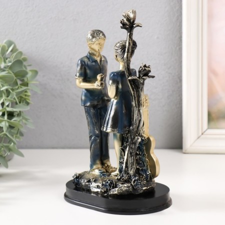Souvenir Polystone "couple - a date under the pink tree" Blue 22.5x12x8 cm-2