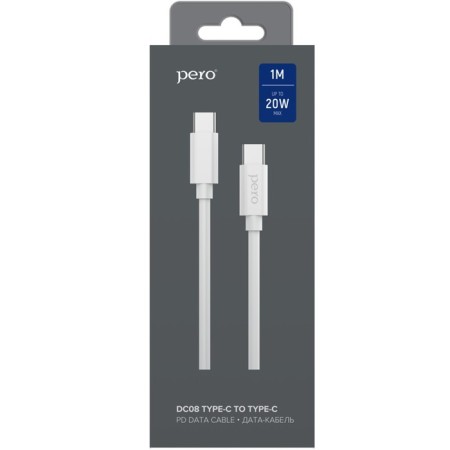 PERO DC-08 PD, Type-C cable-Type-C, 3 A, 20 W, 1 m, fast charging, white-3