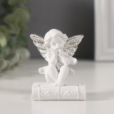 Polystone souvenir "Angel on a book with silver wings" rhinestones 4x4.5x6.5 cm-1