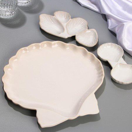 Ceramic "Sea shell" dish, 27 x 25 cm, white color-4
