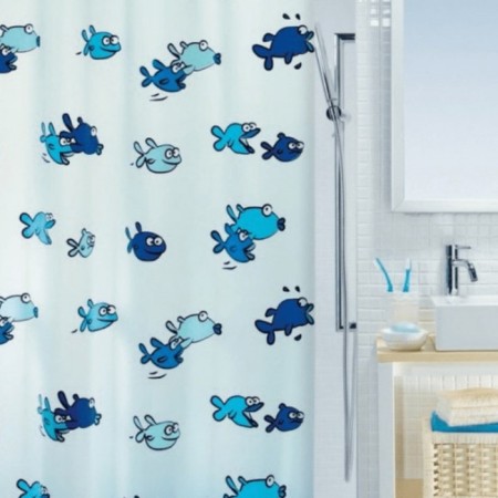 Peva Hugo bathroom curtains white and blue, 180 x 200 cm