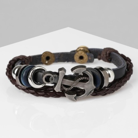 Unisex Bracelet "Style" anchor, three threads, black-brown color with silver, 22 cm