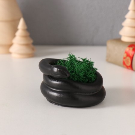 Souvenir mini "snake" twisted with moss 4*7*4 cm black (moss is green stabil)