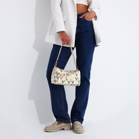 Cross-Body bag with zipper, beige color/multi-colored-8