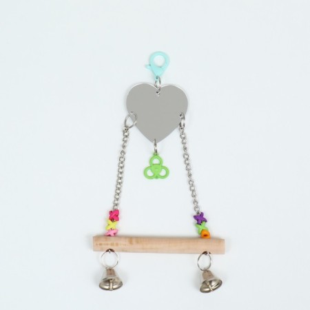 A toy-cache for birds with a mirror and bells "Heart", 15 x 28 cm-4