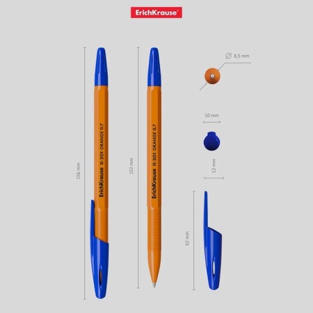 Ballic handle Erichkrause R-301 Orange Stick, node 0.7 mm, blue ink, letter line 2000 meters, barcode on the handle-10