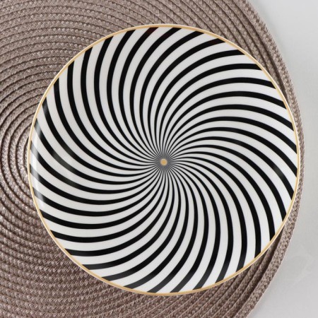 Ceramic dessert “spiral” plate, d = 20.5 cm, black and white color