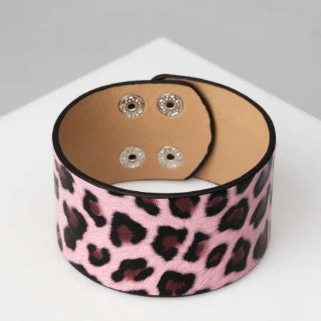 Bracelet Skin "Safari" Leopard, wide, black pink color, 23.5 cm-1