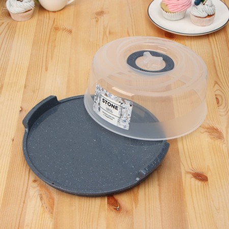 A universal dish for serving with a lid for microwave STONE, D = 25 cm, color dark stone-1