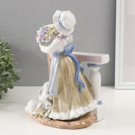 Souvenir Ceramics "Girl with flowers surrounded by rabbits" 11.5x16x23 cm-2
