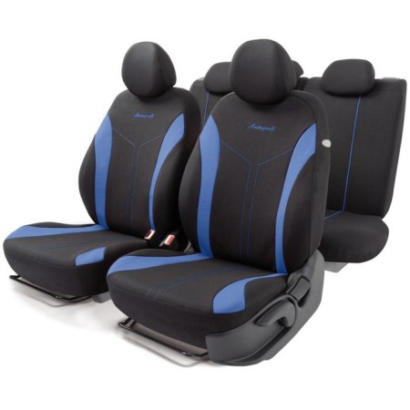 Auto-Cherkhly Flex, wear-resistant polyester, cotton inserts, 2 mm foam, 3D cut, 11 objects, 5 head restraints, 2 lightning, Airbag black and blue