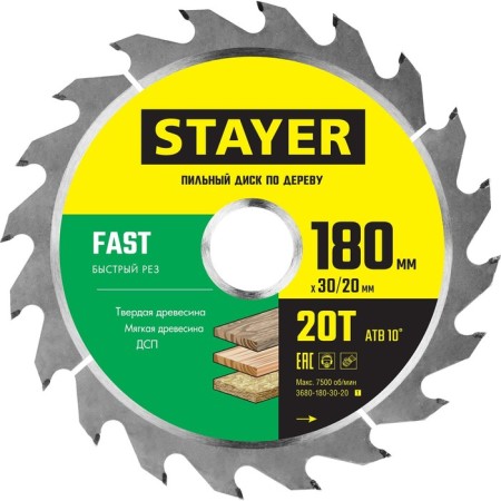 Disk STAYER 3680-180-30-20_z01, on wood, fast cut, 20t, 180 x 30/20 mm