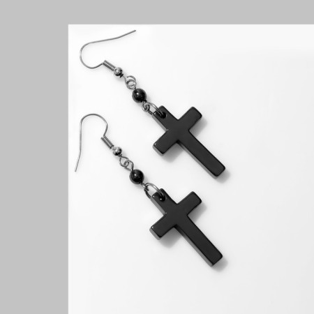 Earrings "hematite" crosses, black color in silver