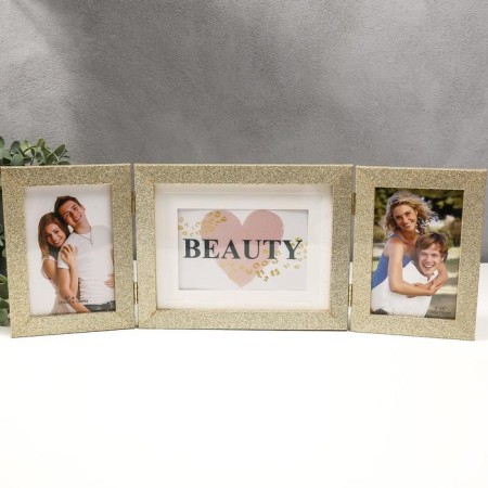 Photo frame plastic in 3 photos 10x15, 15x20 cm "sparkles" gold 18x50 cm