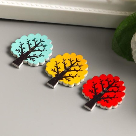 Buttons wood for creativity 2 punctures "tree" set 10 pcs 3.1x2.4 cm-1