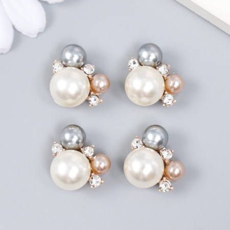 Decor for creativity Metal, plastic "Three pearls" Rhinas set 4 pcs 2x1.7 cm-2