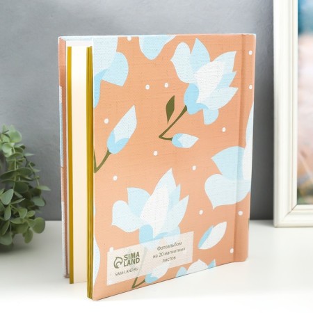 Photo album magnetic 20 sheets "Pale blue flowers" Kraft 29x24x2 cm-1