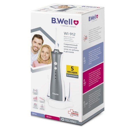 Irrigator B.Well Wi-912, portable, 150 ml, 3 modes, 5 nozzles, from battery, white-gray-6