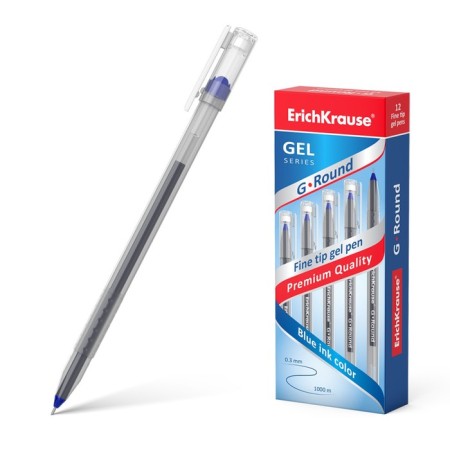 Gel pen Erichkrause G-RUND, node 0.5 mm, blue ink, letter line length 1000 meters