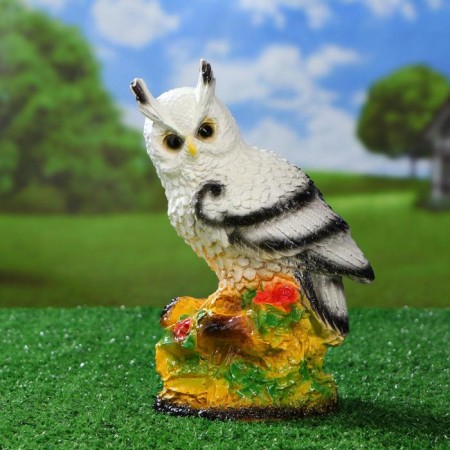 Garden figure "Owl with a bouquet of roses" White, 26cm-6