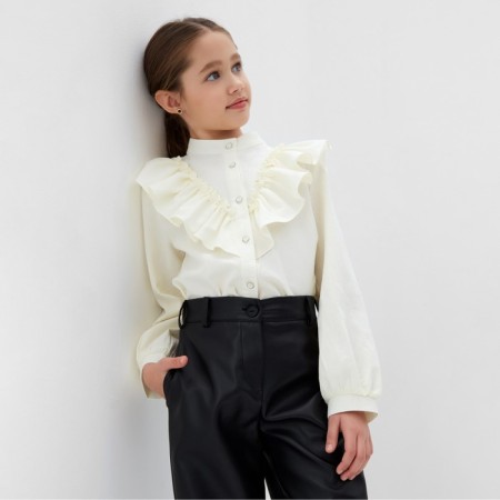 Pants for girls leather minku, black color, height 128 cm-4