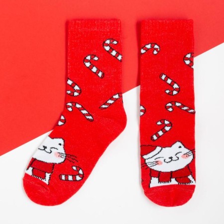New Year's socks KAFTAN "Cat" rr 14-16, red
