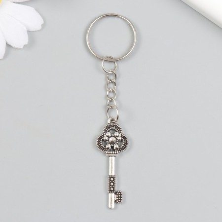 Metal keychain "Key with rhinestones" silver 1.5x1.6x4.2 cm