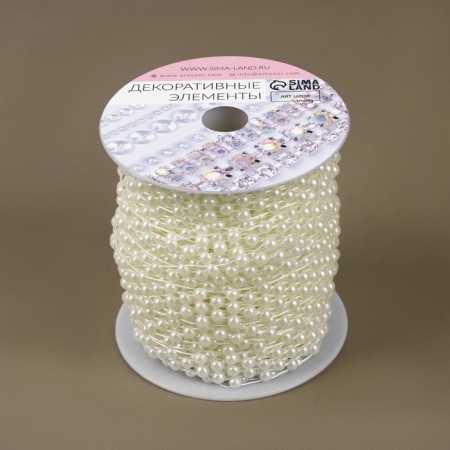 Pearls on threads, flat, 14 mm, 9 ± 1 m, white color-2