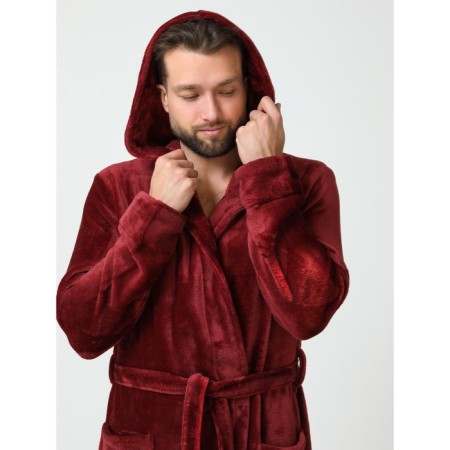 Male robe with a hood, size 48, burgundy color-4