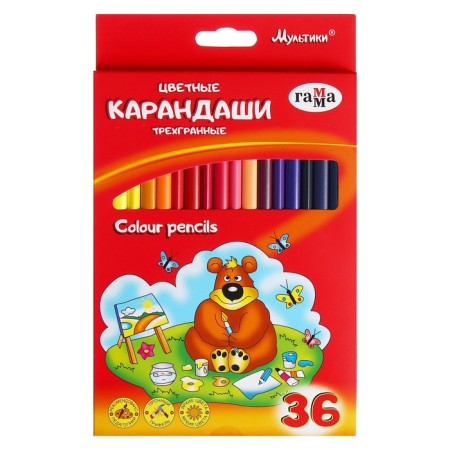 Pencils 36 colors "classic", three -sided, d = 2.6 mm, cardboard packaging, euro suspension 050918_10-3