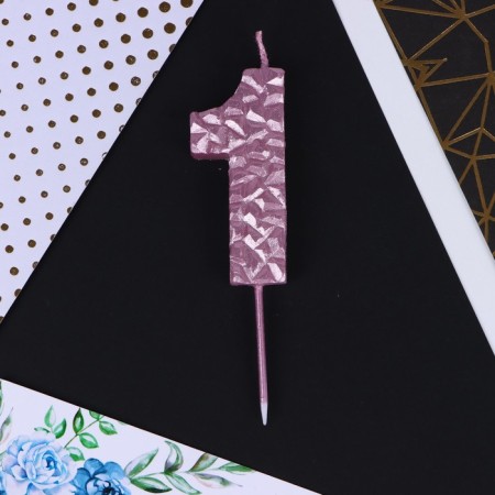 Candle for the cake, number "1", pink, 9.5 x 2 cm.-2