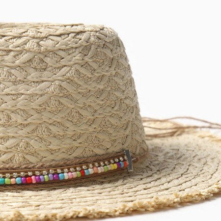 Women's Summer Hat with beads Minaku centered ash, size 56-58-2