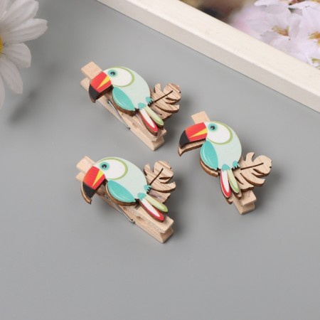 Decor for creativity Tree "clothespin. Tukan on a sheet of monsters" set of 3 pcs 1.3x3.7x4.5 cm-1