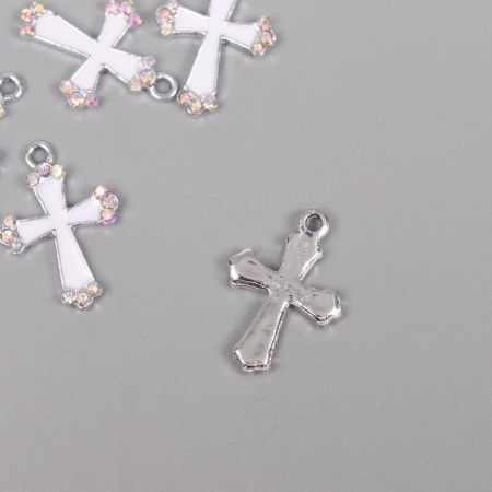 Decor for creativity metal, rhinestones "Cross" silver, white 2.2x1.5x0.3 cm-1