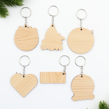 Wooden keychain "New Year", a mix of 6 pieces-2