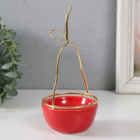 Souvenir ceramics, metal stand "pear" red with gold 8x8x17 cm-4