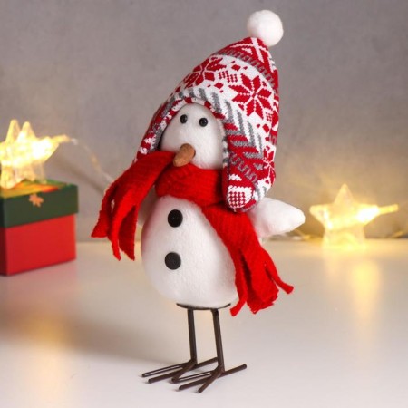 Interior doll "White chick in a cap-cap with patterns and scarf" 23x8x15 cm-3