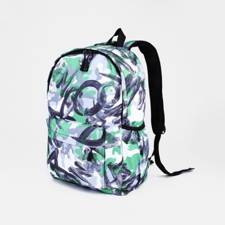 School backpack from textiles on a zipper, 3 pockets, green/gray color-2