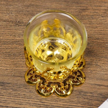 Glass 1 candle "Pattern", golden color-3