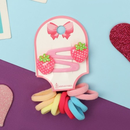Caramel hair set (10 elastic bands 1.5 cm, 2 invisibility 3.5 cm) strawberries, pink