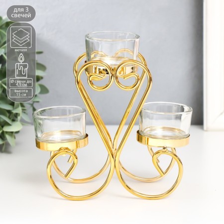 Summary metal, glass for 3 candles "curls" d-4.5 cm gold 14x7.5x15 cm