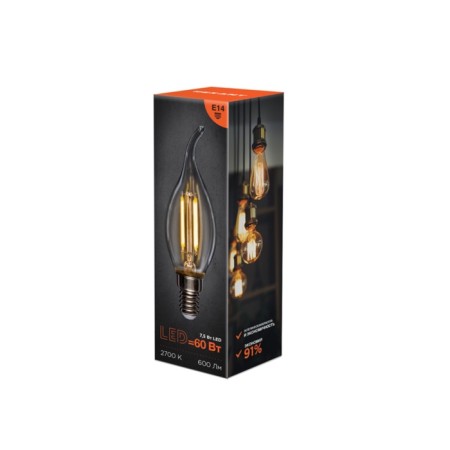 Lamp Filament candle in the wind CN37 7.5W 600LM 2700K E14 Transparent REXANT-3