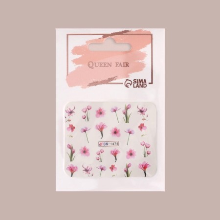 Slider - nail design "Flowers", packing 6 pcs, pink/green color-3