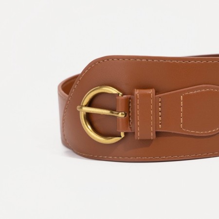 Women's belt, width 7.5 cm, metal buckle, brown color-3