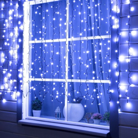 Garland "Curtain" 2 × 1.5 m, IP44, UMS, dark thread, 360 smd-led, white glow, 220 V