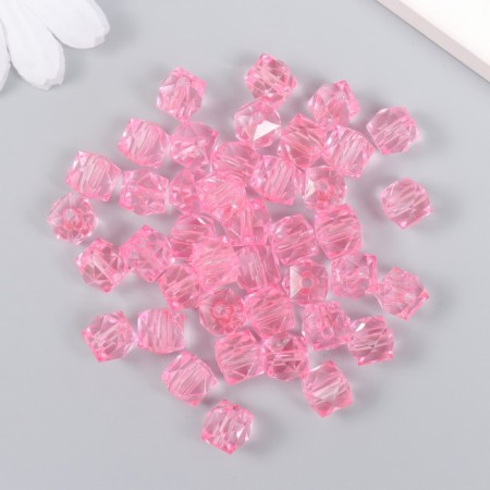 Plastic beads "Crystal polyhedron. Neon-pink" Transparent set of 20 g 1x1x1 cm-2