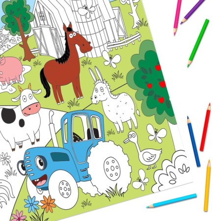 Painting giant "Fun Farm", 84 × 59 cm, blue tractor-2