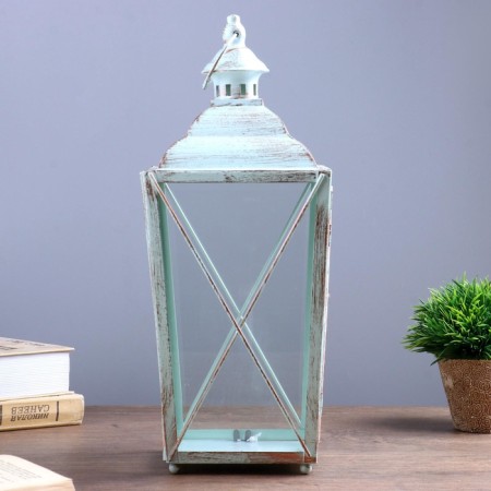 Climber metal, glass "flashlight" blue with a patina set 2 pcs 28x12x12; 38x16x15 cm-5