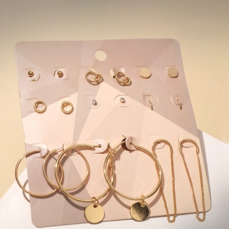 Earrings set 9 pairs "Modest" chain, color gold, d = 4-1