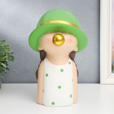 Souvenir Polystone "Baby in a green hat, with a gold bubble" Green peas 26x15x18 cm-3